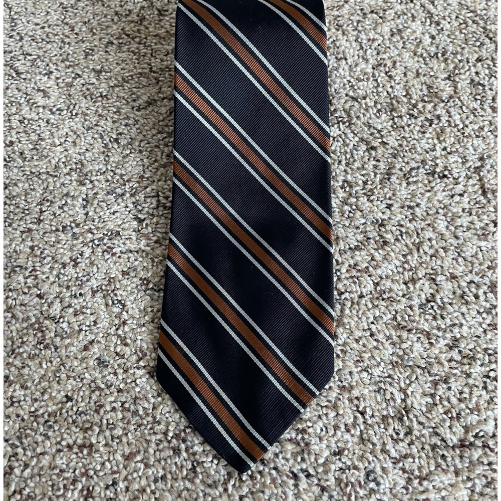 VTG Brooks Brothers Black & Brown Striped Silk Tie Classic Accessory 53.5"x3.5"